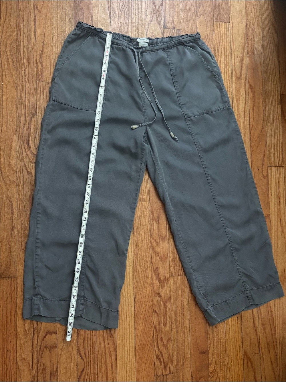 Anthropologie Gray Lyocell Wide Leg Crop Pants Pull On Drawstring Elastic Waist - Picture 7 of 7